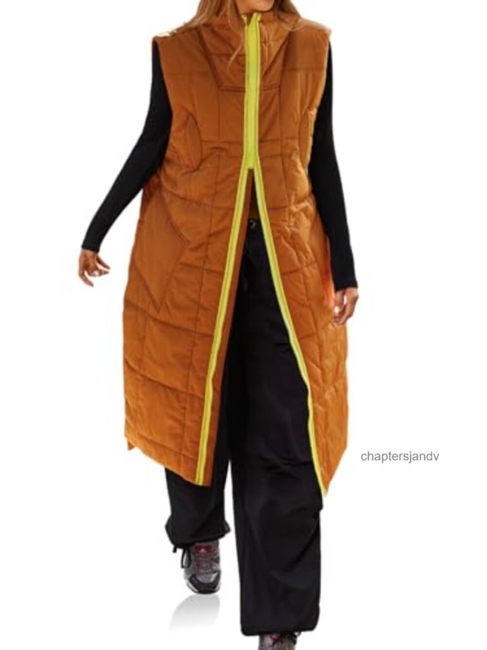 Long Quilted Puffer Vest Sleeveless Hooded Winter Layering Coat